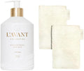 L'AVANT Collective The Ultimate Dish Wash Duo, Natural Luxury Dish Soap 16 Fl Oz with Refillable Glass Pump Bottle & 2 Loofah Dish Sponges for Pots, Pans, Dishes and Kitchen Cleaning, Fresh Linen
