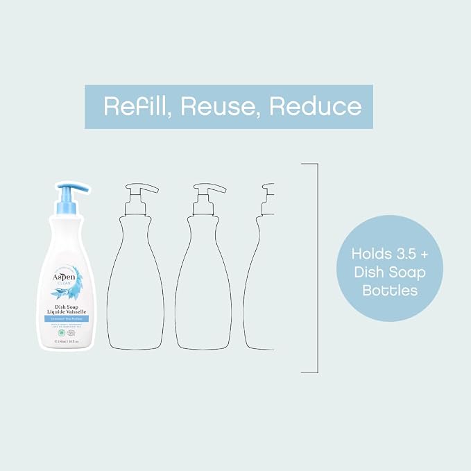 AspenClean Dish Soap & Refill | Unscented | 64 fl oz | EWG Verified | Liquid Dishwashing Detergent | Non-Toxic | 100% Natural | Refills Over 3.5 Standard Bottles