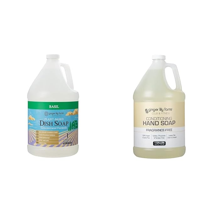 Ginger Lily Farms Botanicals Plant-Based Liquid Dish Soap, Concentrated Formula & Club & Fitness Conditioning Liquid Hand Soap Refill, 100% Vegan & Cruelty-Free
