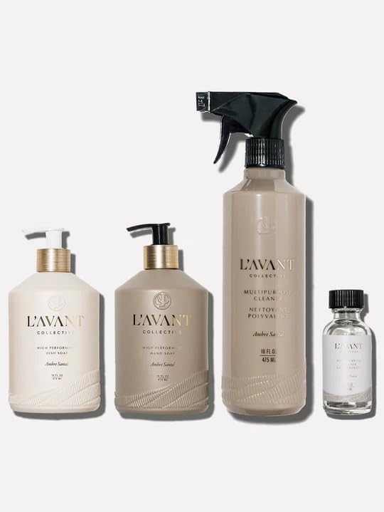Dish Soap, Hand Soap & Multipurpose Cleaner Refillable Set, Ambre Santal | Dish soap, hand soap, multipurpose cleaner, 16oz glass bottles, PCR spray bottle, 1oz concentrate refill set, Ambre Santal