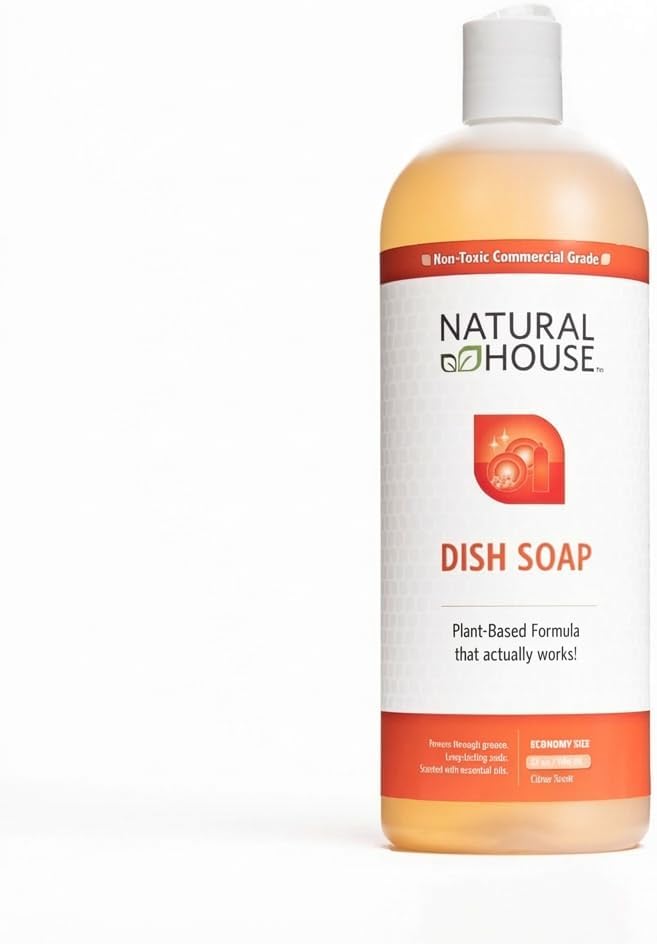 Natural House Scrubby - Plant-Based Enzyme Hand Dish Soap - Cuts Grease, Gentle on Hands - Septic-Safe, Plumbing-Friendly - Sensitive Skin Friendly - Citrus Scent - 32 oz