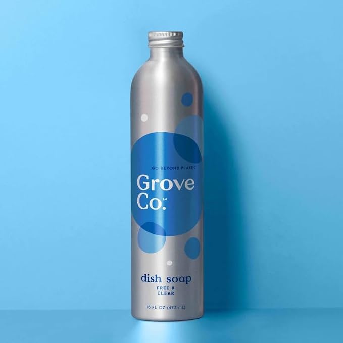 Grove Co. Dish Soap Refill, 1 x 16 fl oz Refill, Free & Clear | Plastic-Free; Removes Stuck on Food; USDA Biobased; 98% plant-based ingredients; Natural Fragrance
