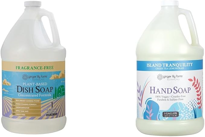 Ginger Lily Farms Botanicals Plant-Based Liquid Dish Soap, Concentrated Formula & Botanicals All-Purpose Liquid Hand Soap Refill, Island Tranquility