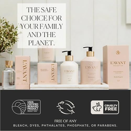 L'AVANT Collective The Sink-Side Care Duo, Natural Luxury Dish Soap 16 Fl Oz with Moisturizing Hand Lotion 10 Fl Oz, Plant-Based Formulas in Refillable Glass Pump Bottles, Blushed Bergamot