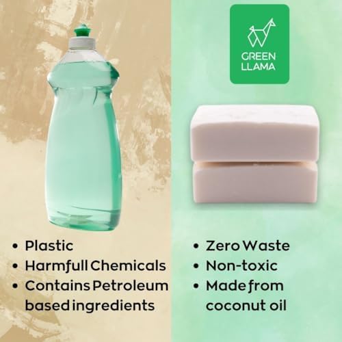 Green Llama Natural Dish Soap Bars - 4-Pack, Coconut Oil-Based, Fragrance-Free, Biodegradable Kitchen Soap | Eco-Friendly, Non-Toxic, Handmade Solid Dishwashing & Dishwasher Cleaner