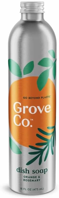 Grove Co. Dish Soap Refill, 1 x 16 fl oz Refill, Orange & Rosemary | Plastic-Free; Removes Stuck on Food; USDA Biobased; 98% plant-based ingredients; Natural Fragrance