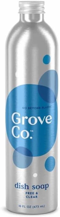 Grove Co. Dish Soap Refill, 1 x 16 fl oz Refill, Free & Clear | Plastic-Free; Removes Stuck on Food; USDA Biobased; 98% plant-based ingredients; Natural Fragrance