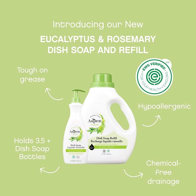 AspenClean Dish Soap & Refill | Eucalyptus & Rosemary | 64 fl oz