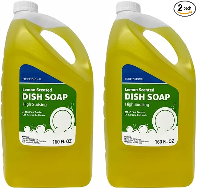 High Sudsing Liquid Dish Soap, Lemon Scent, 160 fl oz, 2 Pack – 320 fl oz Total Bulk – Concentrated Grease Cutting Formula – Industrial Strength for Kitchen & Commercial Use