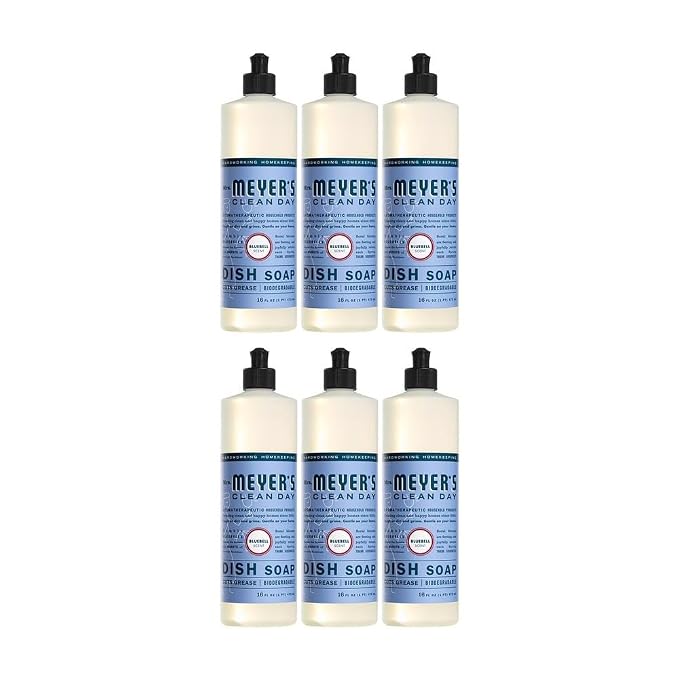 [6 Pack] Clean Day Bluebell Scent Liquid Dish Soap 16 oz 1 pk with Sponge - Grease-Cutting Dish Soap - Liquid Dishwashing Soap, Plant-Derived Cleaning, Biodegradable Formula
