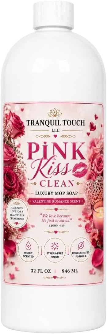 Pink Kiss Clean Mop Soap –Romantic Scented Floor Cleaner, Long Lasting Foam, No Residue, Multi Surface Cleaning Solution Limited Edition Valentines Scent