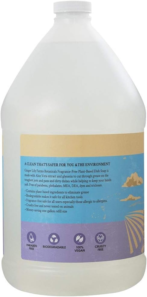 Ginger Lily Farms Botanicals Plant-Based Liquid Dish Soap, Concentrated Formula & Botanicals All-Purpose Liquid Hand Soap Refill, Island Tranquility