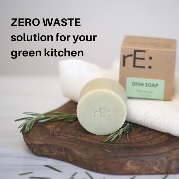 rE: REKURATOR Dishwashing Soap with Loofah Holder – Eco-Friendly, Gentle, Plant-Based Dish Bar , No Artificial Dyes or Fragrance (Rosemary Scented) , 5.1 oz
