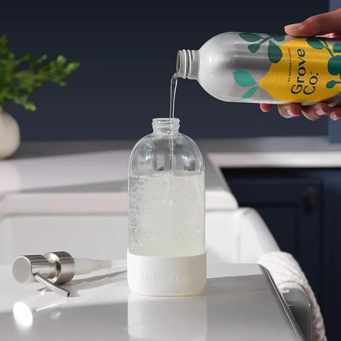 Grove Co. Dish Soap Refill, 1 x 16 fl oz Refill, Lemon, Eucalyptus & Mint | Plastic-Free; Removes Stuck on Food; USDA Biobased; 98% plant-based ingredients; Natural Fragrance