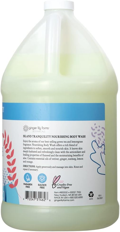 Ginger Lily Farms Botanicals Plant-Based Liquid Dish Soap, Concentrated Formula & Botanicals Nourishing Body Wash, Island Tranquility, 100% Vegan & Cruelty-Free