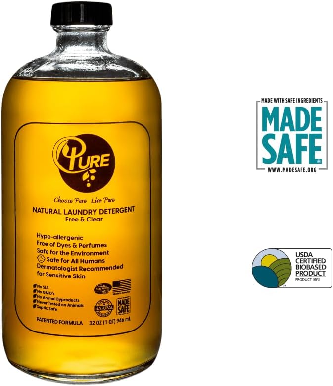 Pure Natural Cleaners Variety Pack Free & Clear Laundry Detergent, Liquid Hand Soap, Multi-Surface Cleaner, DishSoap, Plant-Based Products, Eco-Friendly, Biodegradable, Free of Harmful preservatives