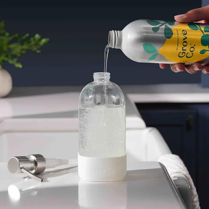Grove Co. Dish Soap Refill, 1 x 16 fl oz Refill, Free & Clear | Plastic-Free; Removes Stuck on Food; USDA Biobased; 98% plant-based ingredients; Natural Fragrance