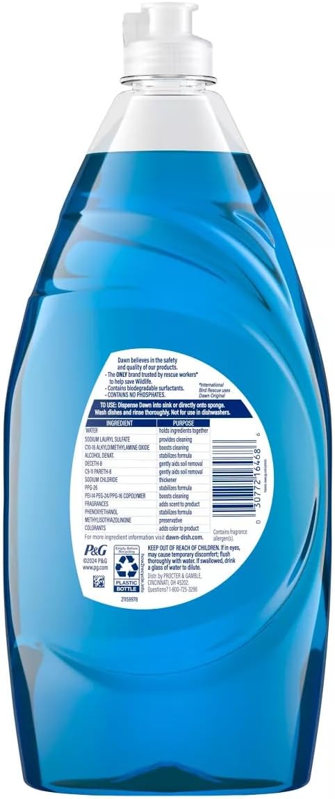 Dawn Ultra Dishwashing Liquid Dish Soap - Original - 30.8 fl oz: Tough Grease Remover, Multi-Surface Cleaning
