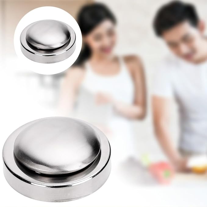 LIOOBO Stainless Steel Soap for Kitchen Odor Removal, Creative Round Design with Smooth Surface and No Burrs, Effective Stainless Steel Deodorant Soap for Fridge and Food Smell