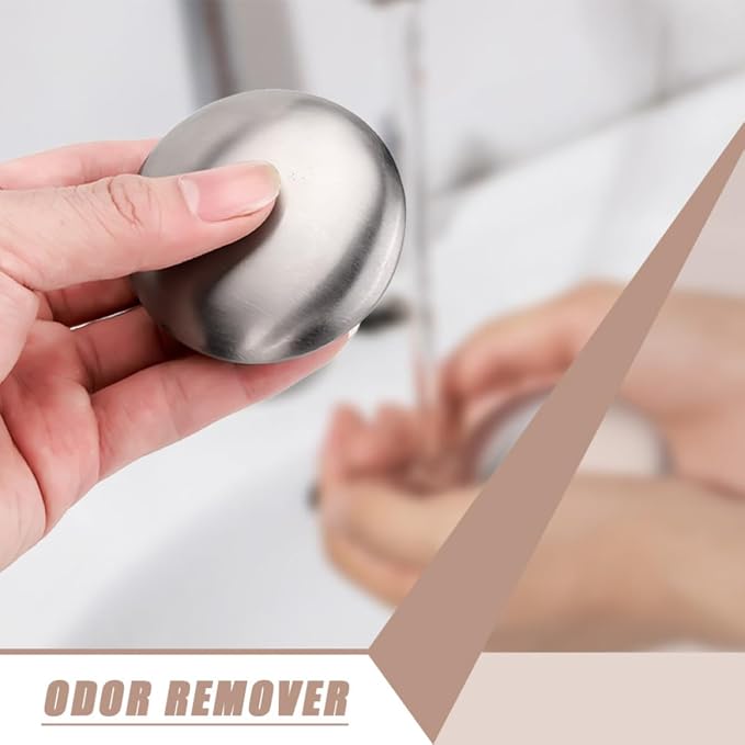 Stainless Steel Odor Absorbing Soap Bar for Kitchen Use, Round Shape with Smooth Surface, Creative Design Odor Removing Tool for Eliminating Fish and Garlic Smell