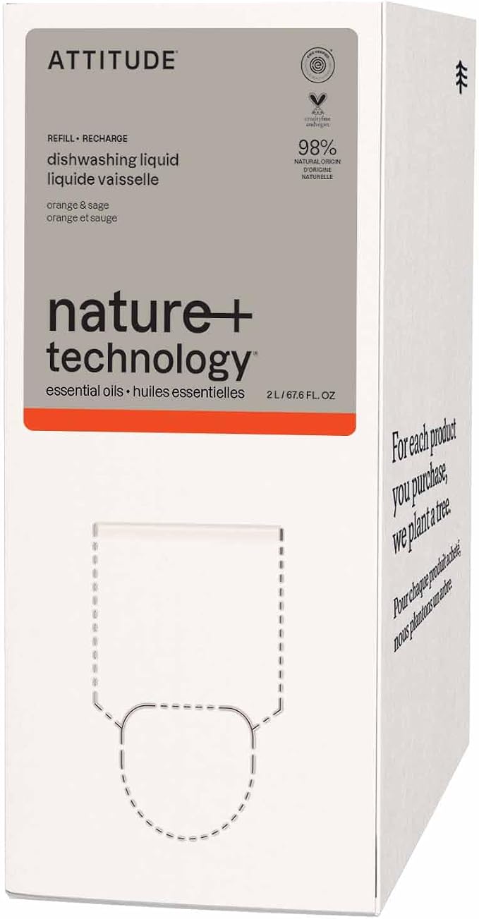 ATTITUDE Dish Soap, EWG Verified, Plant and Mineral-Based Ingredients, Vegan and Cruelty-free Household Products, Orange and Sage, 67.6 Fl Oz