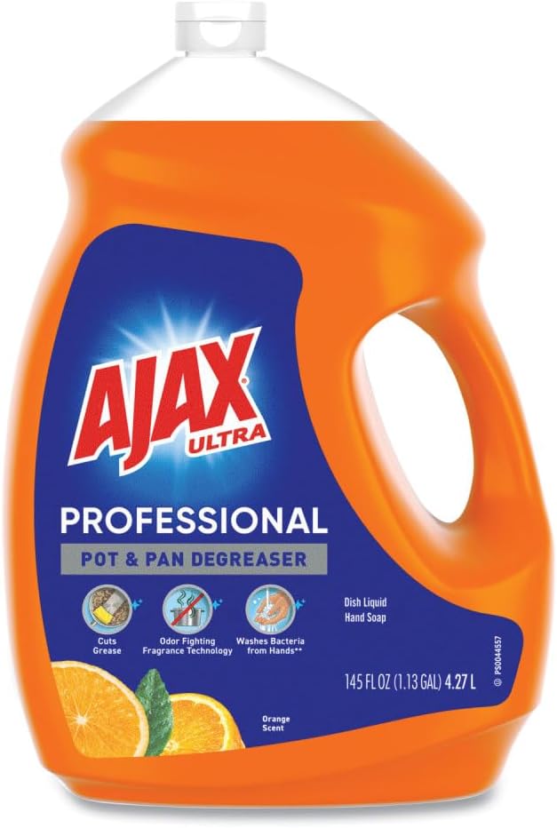 Ajax Ultra Professional Liquid Dish Soap Refill, Orange Scent, 145 fl oz | 4x Grease and Stain Fighting, Dish Detergent, Gentle on Hands, Stuck-On Food Remover, Dishwashing Liquid, Easy-Flip Cap,