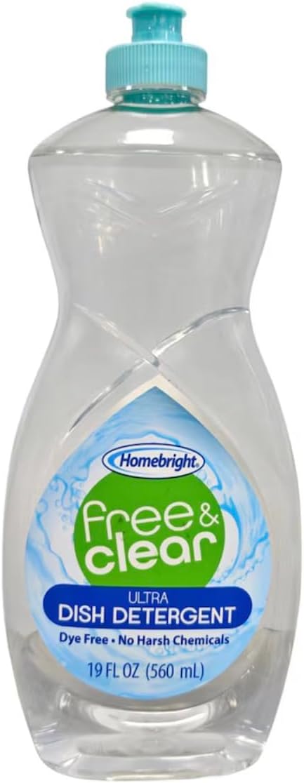 HOMEBRIGHT [ 3 Pack ] Free & Clear Concentrated Hypoallergenic Dish Detergent Baby Safe Gentle Formula No Dyes, No Harsh Chemicals 19 FL OZ (560 mL)