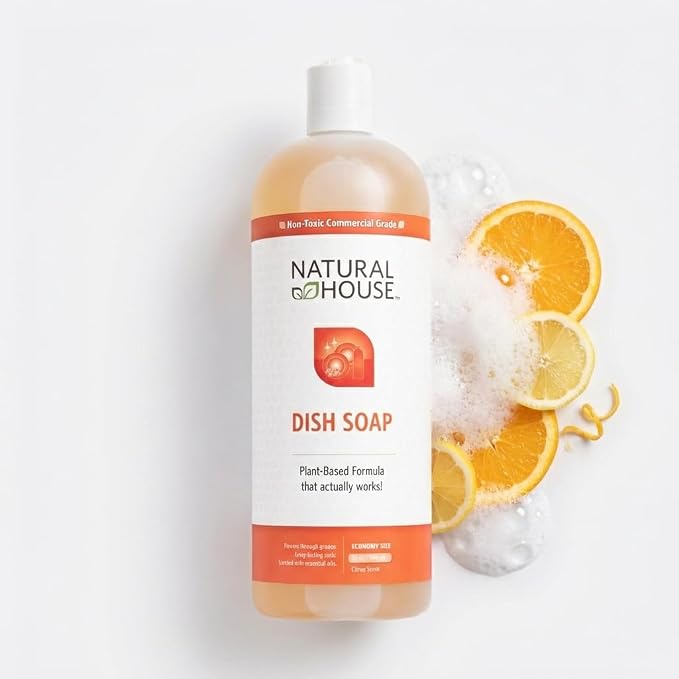 Natural House Scrubby - Plant-Based Enzyme Hand Dish Soap Refill Bulk - Cuts Grease, Gentle on Hands - Septic-Safe, Plumbing-Friendly - Citrus Scent - 128 oz