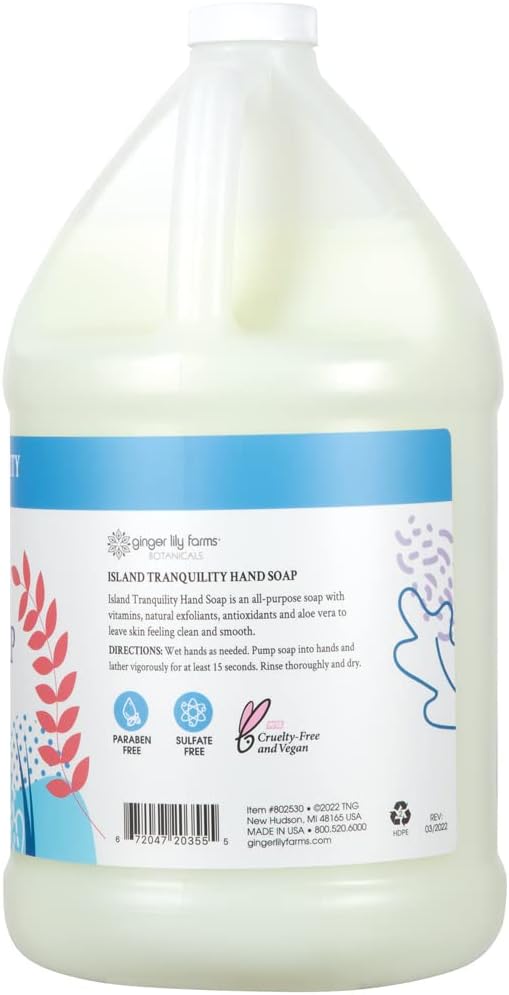 Ginger Lily Farms Botanicals Plant-Based Liquid Dish Soap, Concentrated Formula & Botanicals All-Purpose Liquid Hand Soap Refill, Island Tranquility