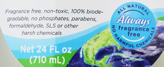 Fragrance Free Liquid Dish Soap, 24 Fl Oz | For Environmental Sensitivities | (MCS, EI, MI, SLS free, Sensitive Skin, Unscented, Plant/Mineral-Derived, Eco-Friendly, No Harsh Chemicals)