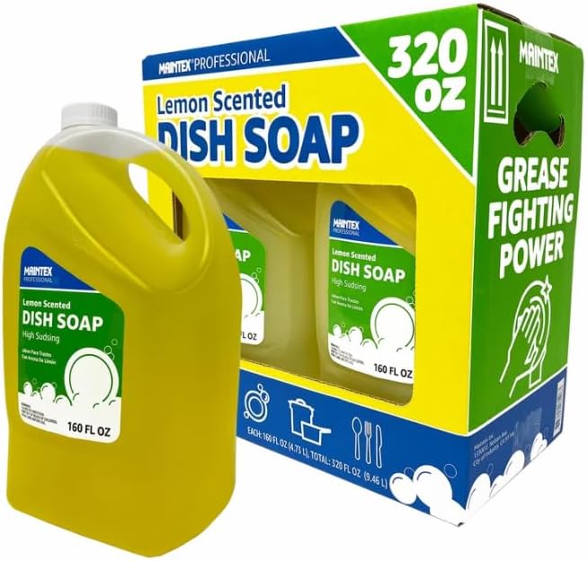 High Sudsing Liquid Dish Soap, Lemon Scent, 160 fl oz, 2 Pack – 320 fl oz Total Bulk – Concentrated Grease Cutting Formula – Industrial Strength for Kitchen & Commercial Use