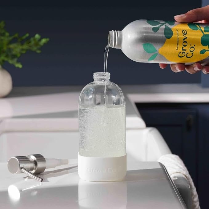 Grove Co. Dish Soap Refills, 3 x 16 fl oz Refills, Free & Clear | Plastic-Free; Removes Stuck on Food; USDA Biobased; 98% plant-based ingredients; Natural Fragrance