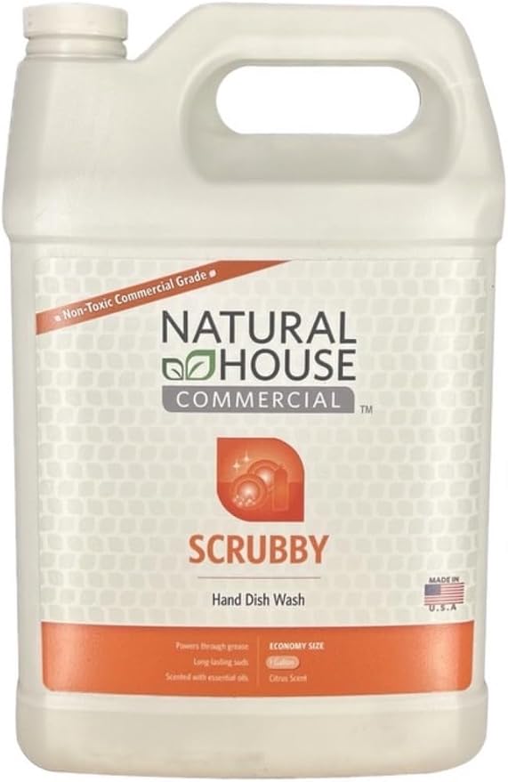 Natural House Scrubby - Plant-Based Enzyme Hand Dish Soap Refill Bulk - Cuts Grease, Gentle on Hands - Septic-Safe, Plumbing-Friendly - Citrus Scent - 128 oz