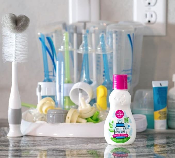 Dapple Baby Dish Bundle Includes Baby Bottle & Dish Liquid, Travel Size 3 Fl Oz and 16.9 Fl Oz Bottle, 2 ct., Fragrance-Free, Powered by Plants, Hypoallergenic
