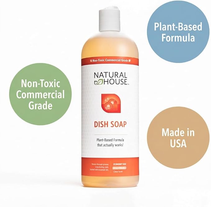 Natural House Scrubby - Plant-Based Enzyme Hand Dish Soap Refill Bulk - Cuts Grease, Gentle on Hands - Septic-Safe, Plumbing-Friendly - Citrus Scent - 128 oz