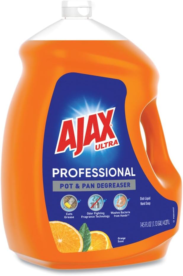 Ajax Ultra Professional Liquid Dish Soap Refill, Orange Scent, 145 fl oz | 4x Grease and Stain Fighting, Dish Detergent, Gentle on Hands, Stuck-On Food Remover, Dishwashing Liquid, Easy-Flip Cap,