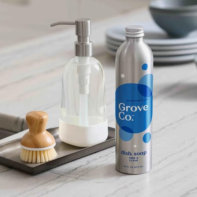 Grove Co. Dish Soap Refill, 1 x 16 fl oz Refill, Free & Clear | Plastic-Free; Removes Stuck on Food; USDA Biobased; 98% plant-based ingredients; Natural Fragrance