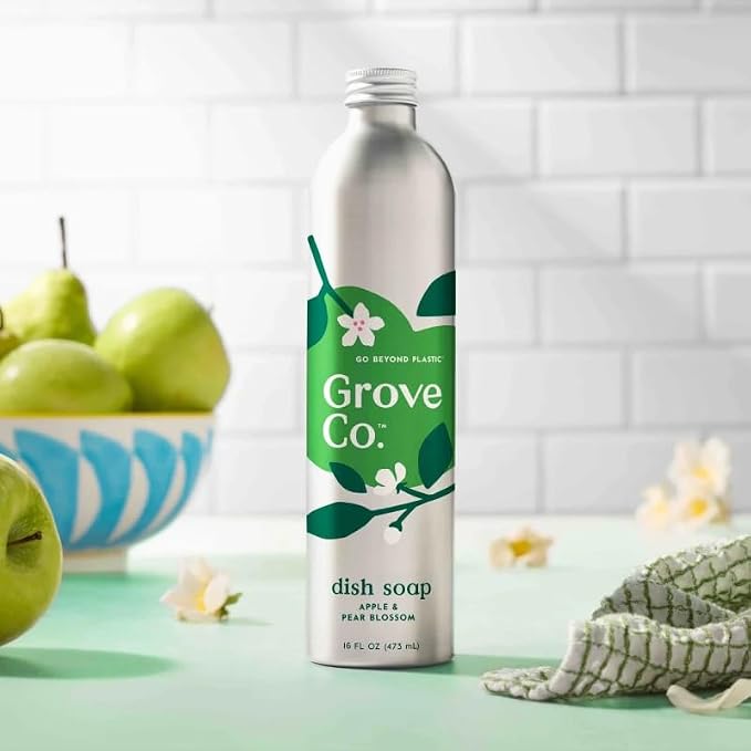Grove Co. Dish Soap Refill, 1 x 16 fl oz Refill, Apple & Pear Blossom | Plastic-Free; Removes Stuck on Food; USDA Biobased; 98% plant-based ingredients; Natural Fragrance