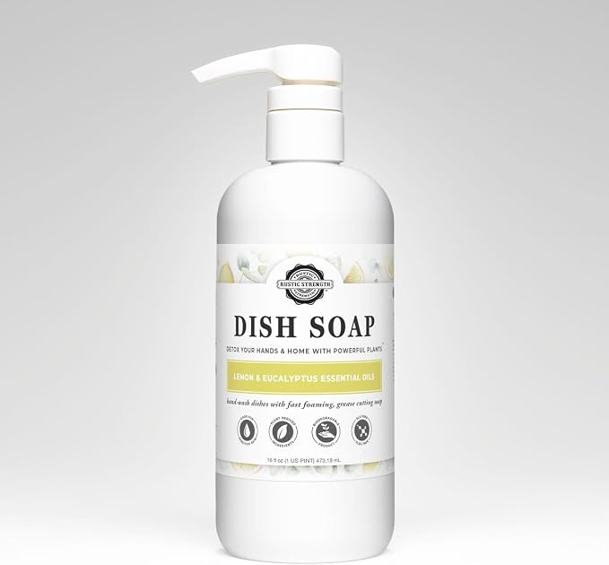 Rustic Strength Concentrated Dish Soap, Lemon & Eucalyptus Scent, 16 oz | High Lathering,Powerful Plant-Based Cleaning,Crisp Refreshing Aroma,Grease Cutting Formula,Tough on Dishes