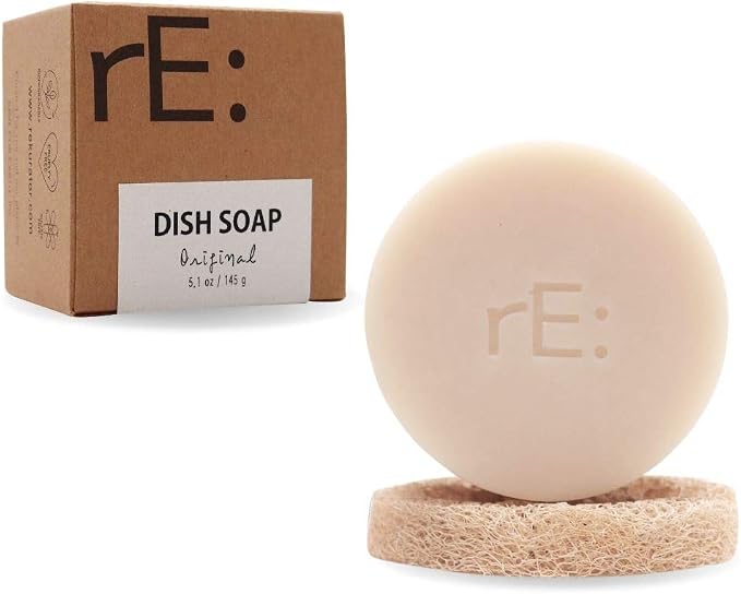 rE: REKURATOR Dishwashing Soap with Loofah Holder – Eco-Friendly, Gentle, Plant-Based Dish Bar , No Artificial Dyes or Fragrance (Unscented) , 5.1 oz