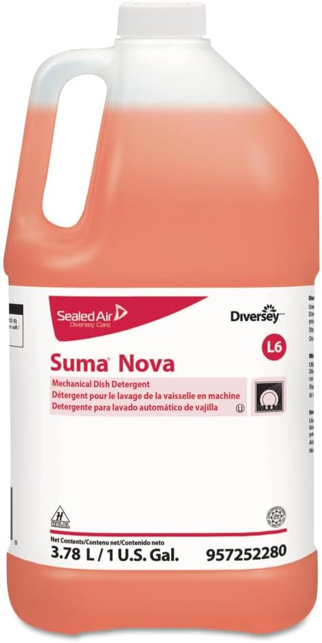 Diversey Suma Nova L6 Dish Detergent, 1 Gallon, 4 Pack | Hard Water Cleaning, Grease Removal, Scale Control, Dishmachine Use, Concentrated