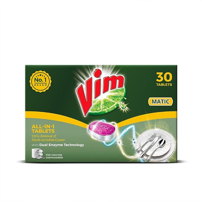 Vim Matic Dishwasher All-In-One Tablets (Pack of 30) I Removes Tough Indian Grease I Designed By India's No.1 Dishwashing Brand.