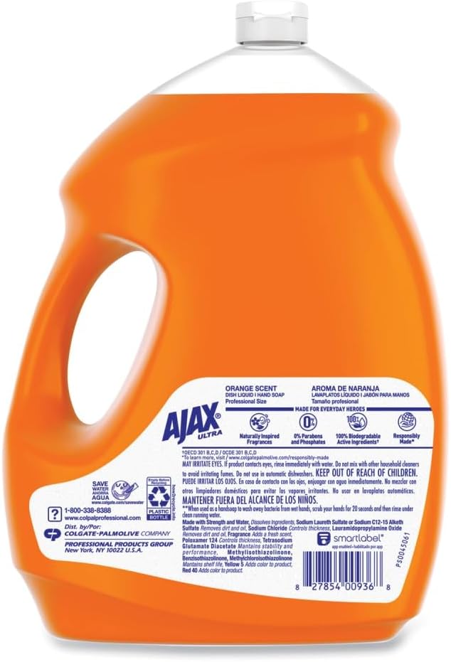 Ajax Ultra Professional Liquid Dish Soap Refill, Orange Scent, 145 fl oz | 4x Grease and Stain Fighting, Dish Detergent, Gentle on Hands, Stuck-On Food Remover, Dishwashing Liquid, Easy-Flip Cap,