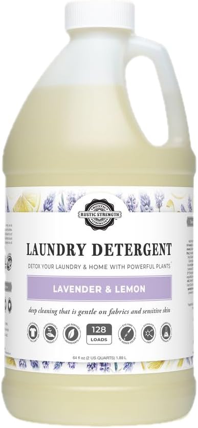 Rustic Strength Natural Dish Soap, Lavender and Lemon, 64 oz Plastic | Plant-Based Formula,Cuts Grease,No Harsh Residue,Streak Free Clean Rinsing