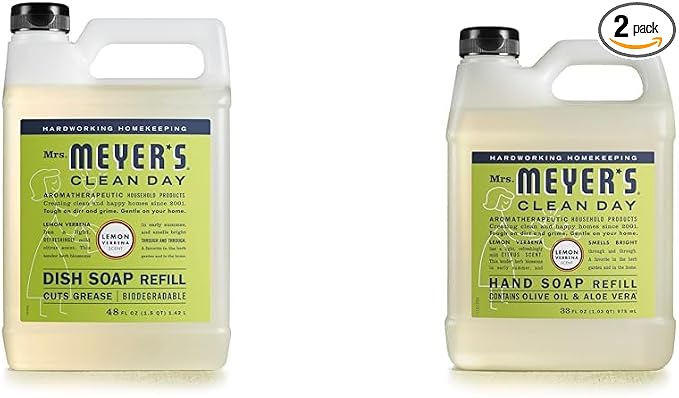 MRS. MEYER'S CLEAN DAY Lemon Verbena Dish Soap (48 Fl Oz) and Hand Soap Refill (33 Fl Oz) Bundle