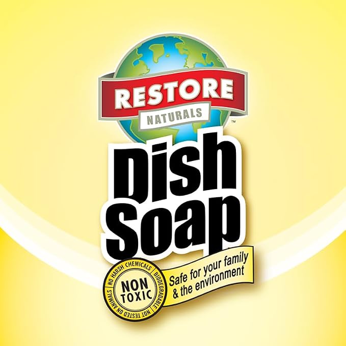 Restore Naturals Non Toxic Liquid Dish Soap - 25 Fl Oz - Plant Based | Biodegradable | Gentle Formula | Cruelty Free | Made in the USA - 3 Pack
