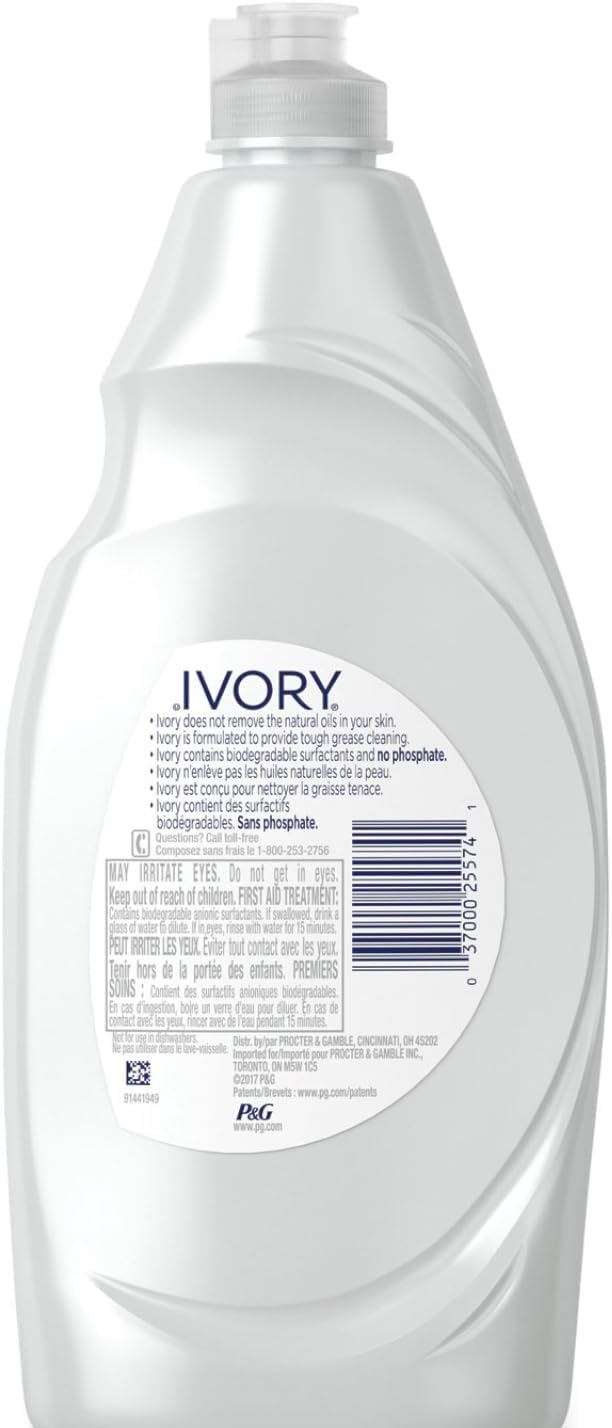 Ivory Grease Cutting Dish Soap, Classic Scent, Gentle on Hands, 24 Fl Oz bundled with Heavy Duty Scotch Brite Sponge