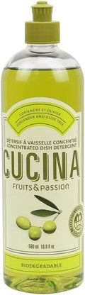 Cucina Fruits & Passion Concentrated Dish Soap, Coriander & Olive Tree, Olive Oil Enriched Liquid Dishwashing Detergent, Vegan & Biodegradable Formula, Refillable Recyclable Bottle,16.9 fl oz (500 ml)