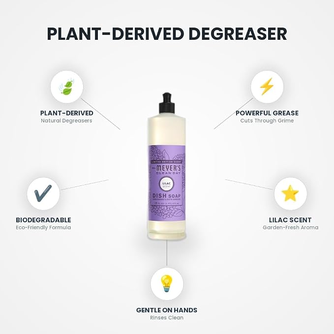 [6 Pack] Clean Day Lilac Scent Liquid Dish Soap 16 oz 1 pk with Sponge - with Sponge - Plant-Derived Degreaser, Biodegradable Dish Soap, Lilac Scent