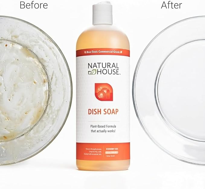 Natural House Scrubby - Plant-Based Enzyme Hand Dish Soap Refill Bulk - Cuts Grease, Gentle on Hands - Septic-Safe, Plumbing-Friendly - Citrus Scent - 128 oz